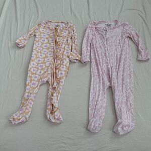 Pair of Caden Lane Pink and Orange infant Footies